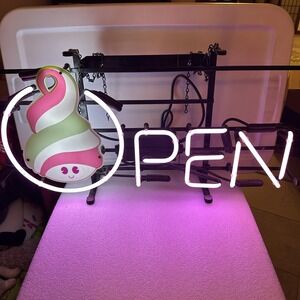 Menchies Neon OPEN Sign Pink Green Store Window Light Frozen Yogurt Tested Works